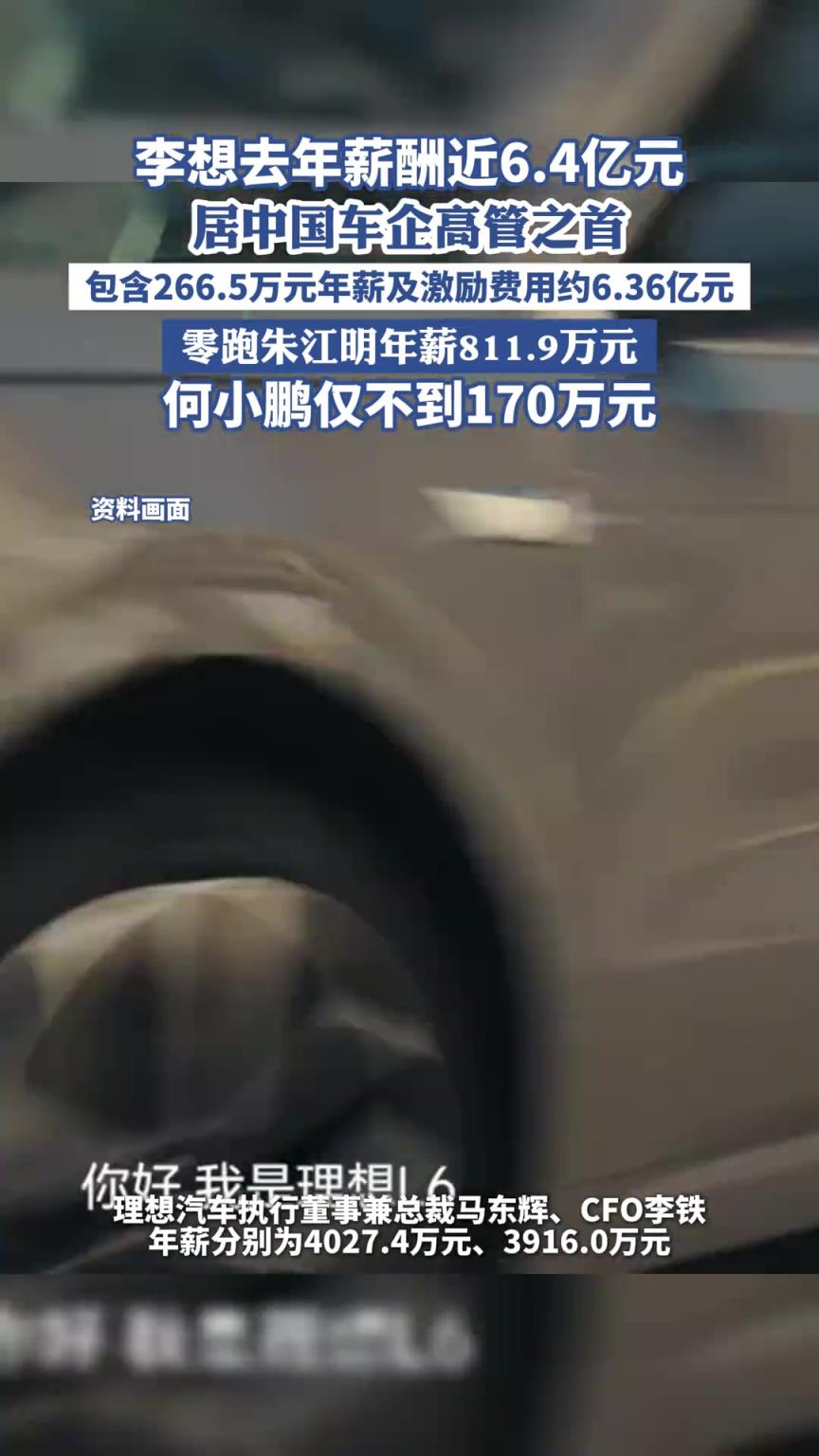 李想去年薪酬近6.4亿元，居中国车企高管之首