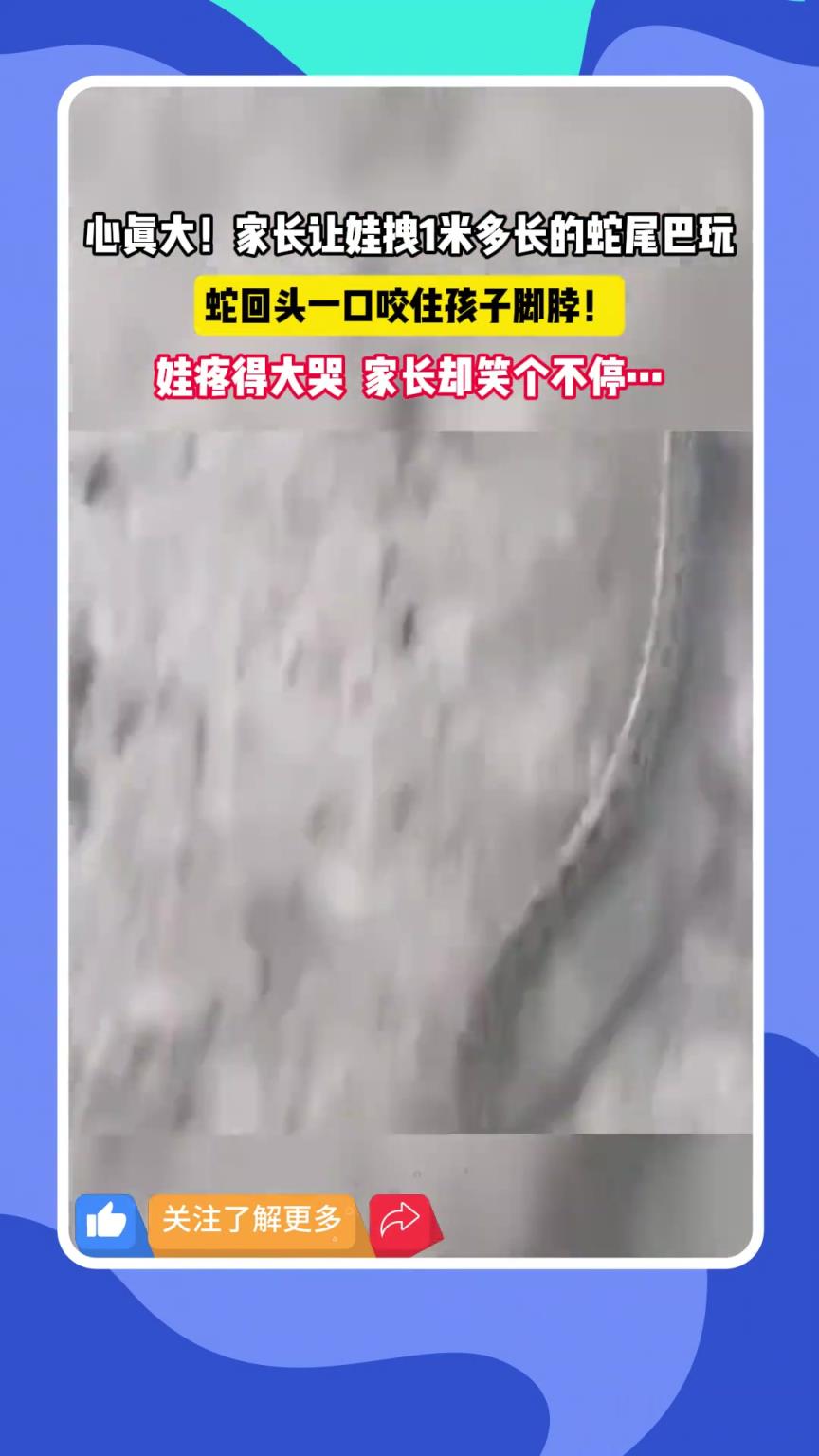 小孩子拽1米多长的蛇尾巴玩，蛇回头一口咬住孩子脚脖！