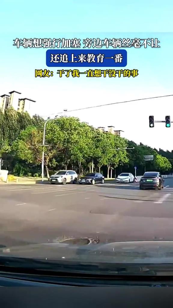 车辆想强行加塞旁边车辆丝毫不让 还追上来教育一番