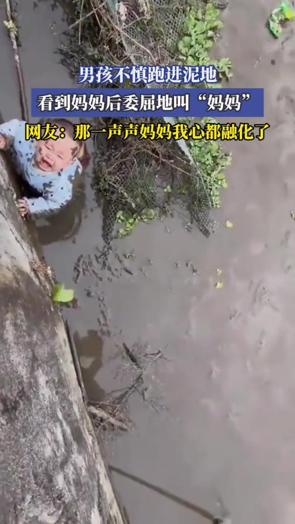 男孩不慎跑進泥地,看到媽媽後委屈地叫“媽媽”!!