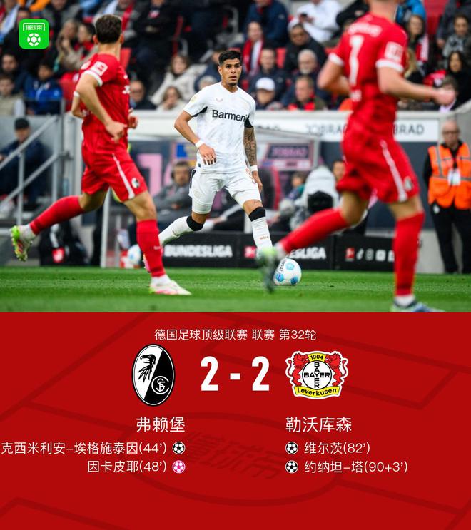 勒沃庫(kù)森2-2弗賴堡宣告拜仁奪冠，維爾茨破門，約納坦-塔絕平