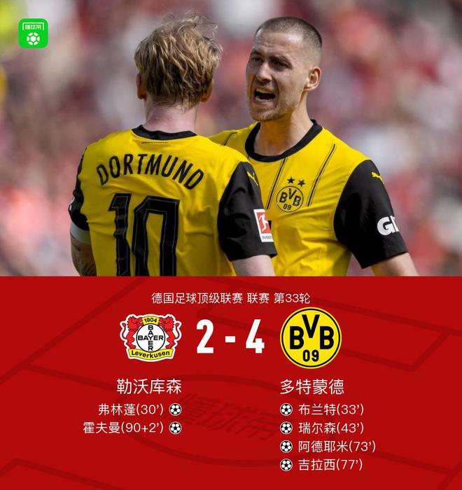 剑南春｜多特4-2客胜勒沃库森，布兰特、阿德耶米相互传射