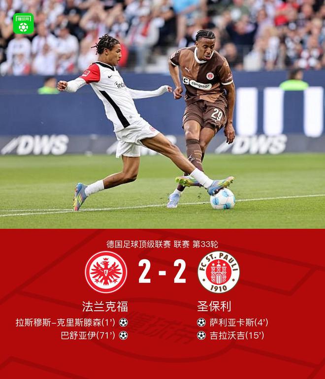 法兰克福2-2圣保利，拉斯穆斯-克里斯滕森首开记录，巴舒亚伊扳平
