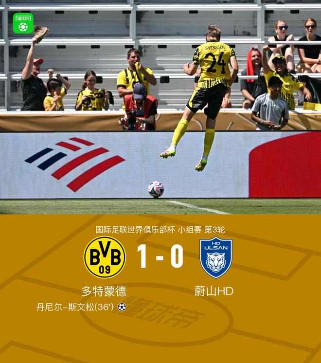 多特1-0蔚山HD晉級(jí)下一輪，丹尼爾-斯文松制勝