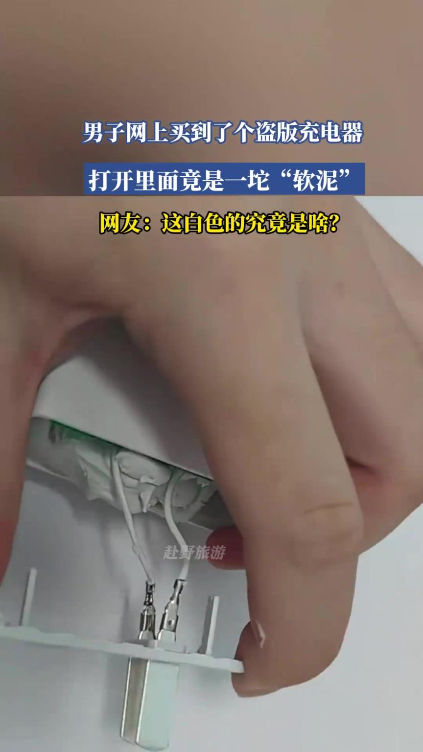 男子网上买到了个盗版充电器，打开里面竟是一坨“软泥”