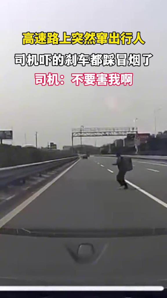 高速路上突然窜出行人,司机吓得刹车都踩冒烟了!!