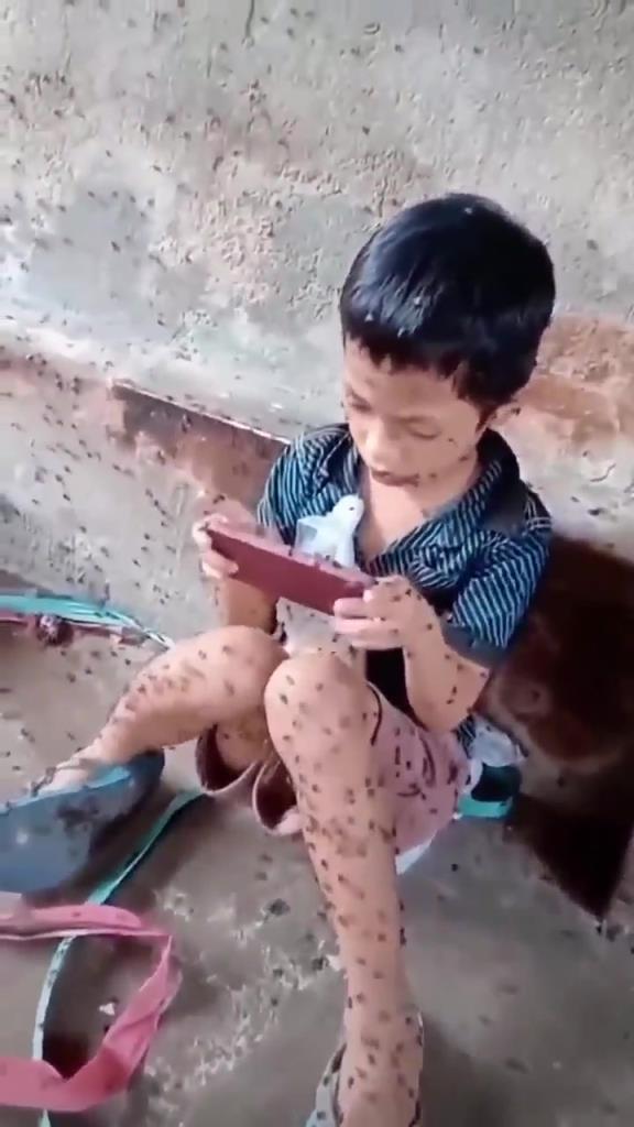 小孩哥这环境还能打游戏，看得起鸡皮疙瘩。