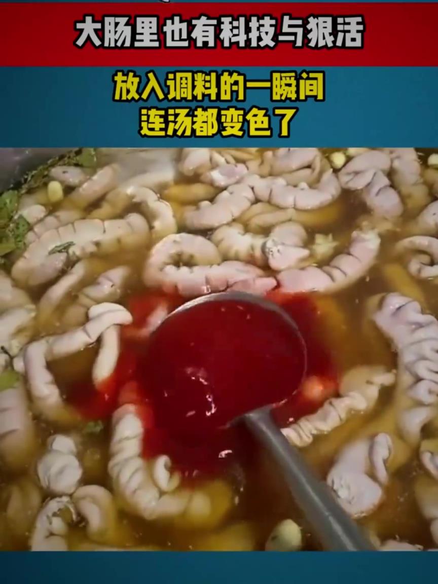 大肠里也有科技与狠活？放入调料的一瞬间，连汤都变色了