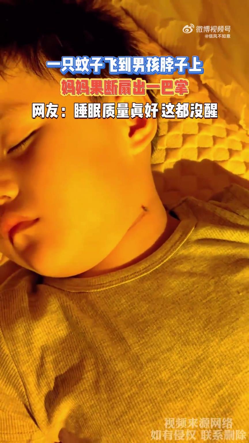 妈妈见蚊子飞至男孩脖子，果断一巴掌扇出