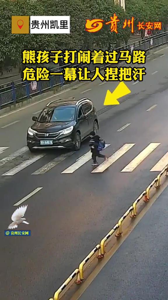 熊孩子打闹着过马路,危险一幕让人捏把汗!!!