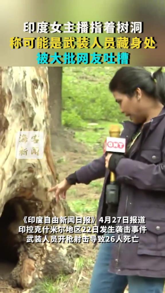 印度女主播指着树洞 称可能是武装人员藏身处 被大批网友吐槽