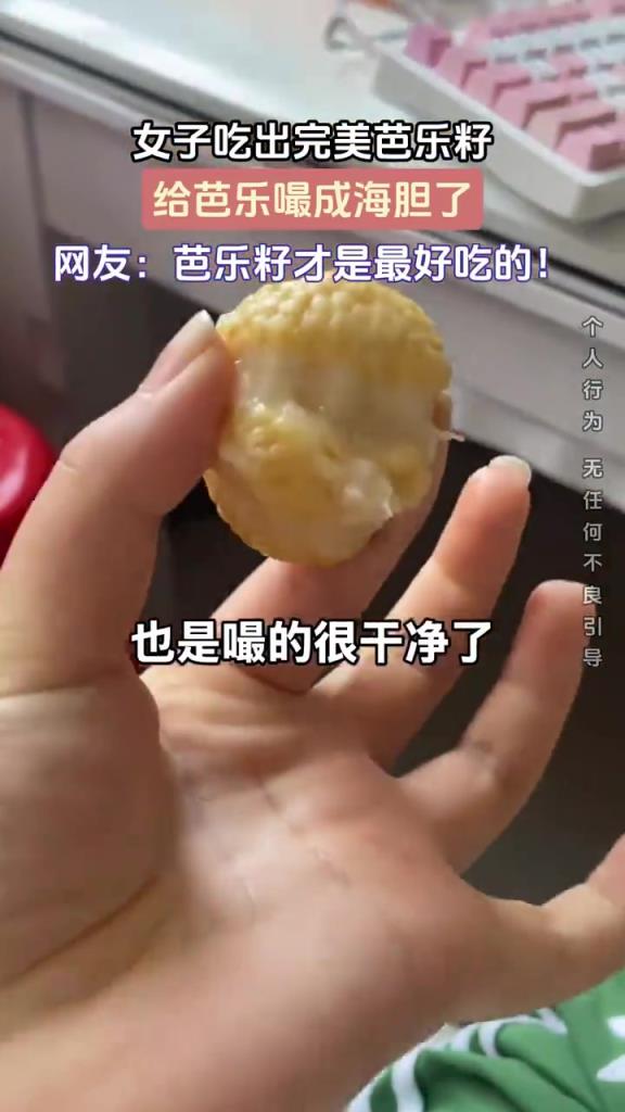 女子吃出完美芭乐籽，给芭乐嘬成海胆了！