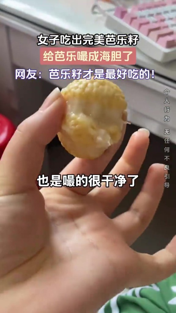 女子吃出完美芭樂籽，給芭樂嘬成海膽了！