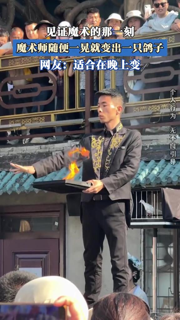 见证魔术的那一刻,魔术师随便一晃就变出一只鸽子!!