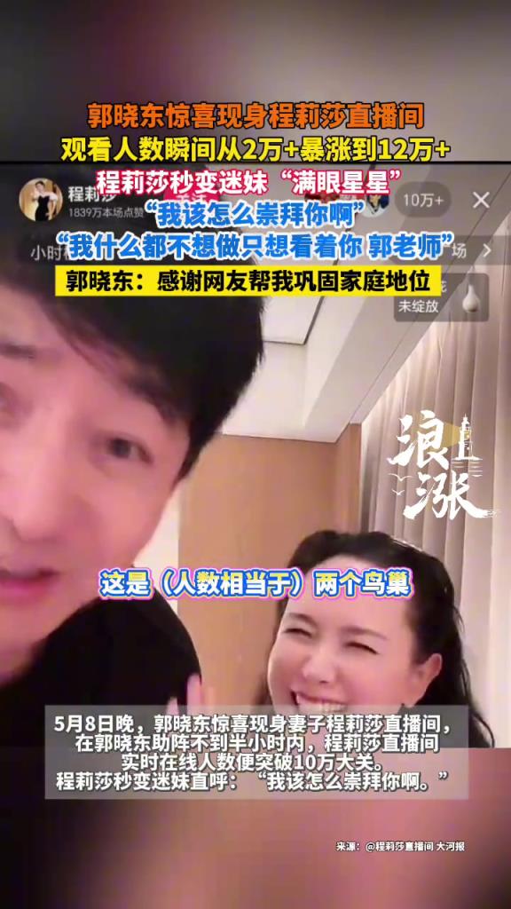 郭曉東驚喜現(xiàn)身程莉莎直播間 觀看人數(shù)瞬間從2萬+暴漲到12萬+