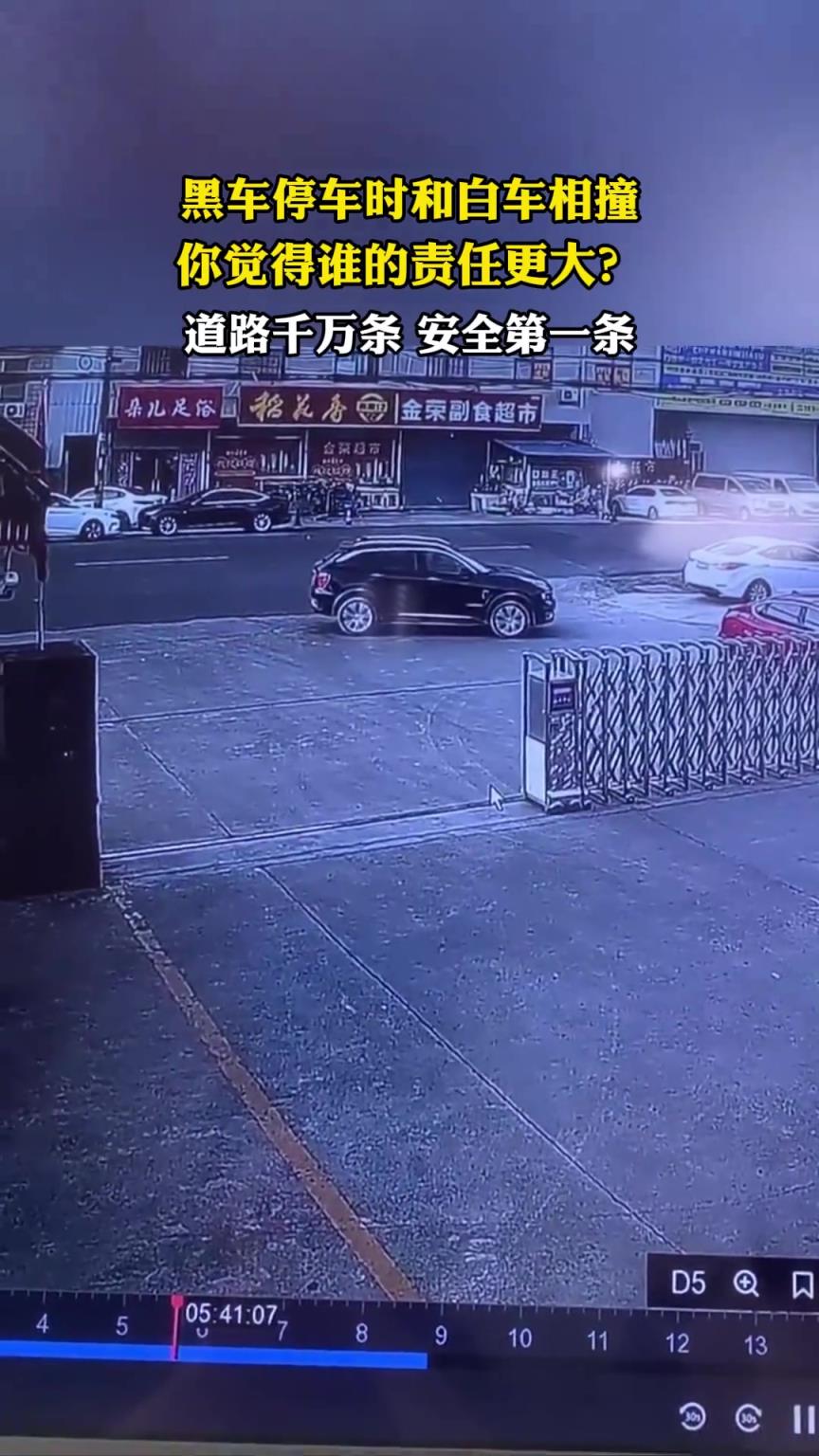 黑車停車時和白車相撞，你覺得誰的責任更大？