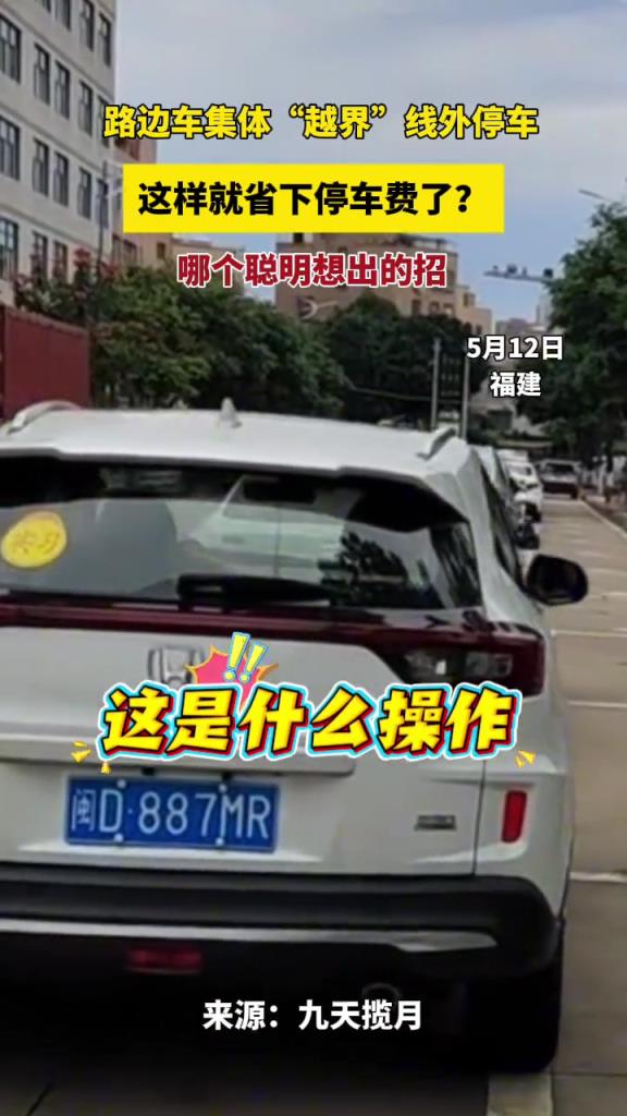 路边车集体越界线外停车，这样能省下停车费？哪个大聪明想出来的