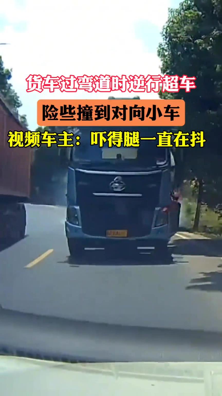 货车弯道逆行超车，险些撞到对向小车，庆幸双方都刹住了！