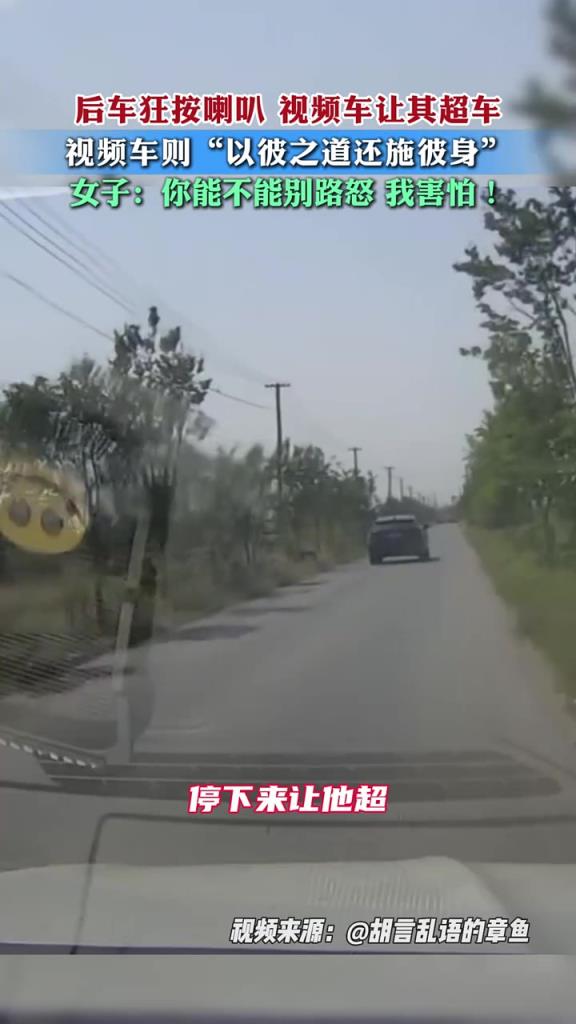 后车狂按喇叭，视频车让其超车后也按喇叭，车上女子喊害怕！