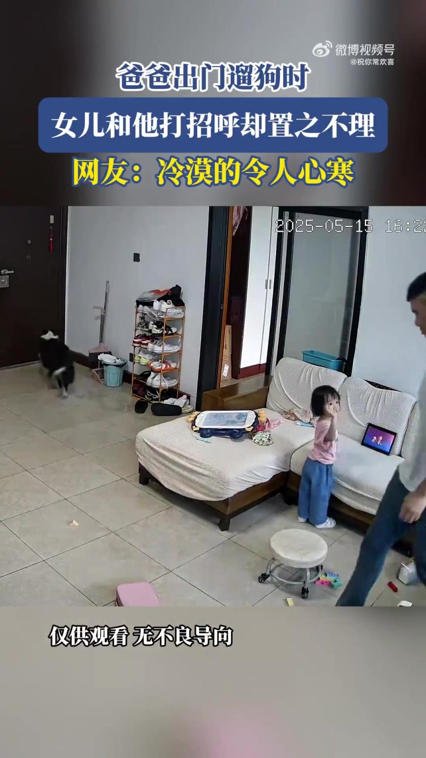 爸爸出门遛狗，女儿打招呼遭无视，网友：太冷漠！