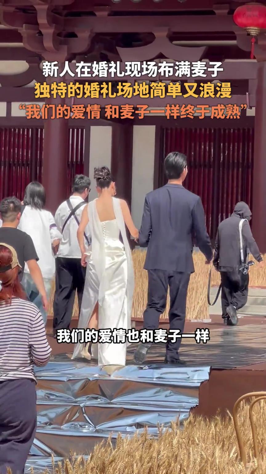 新人在婚礼现场布满麦子，独特的婚礼场地简单又浪漫