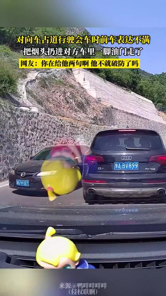 对向车占道行驶会车时前车表达不满