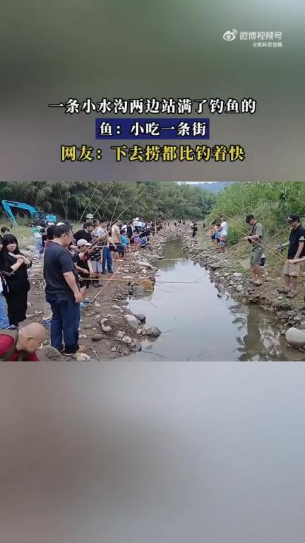小水沟两边挤满钓鱼者，鱼：这是小吃街？
