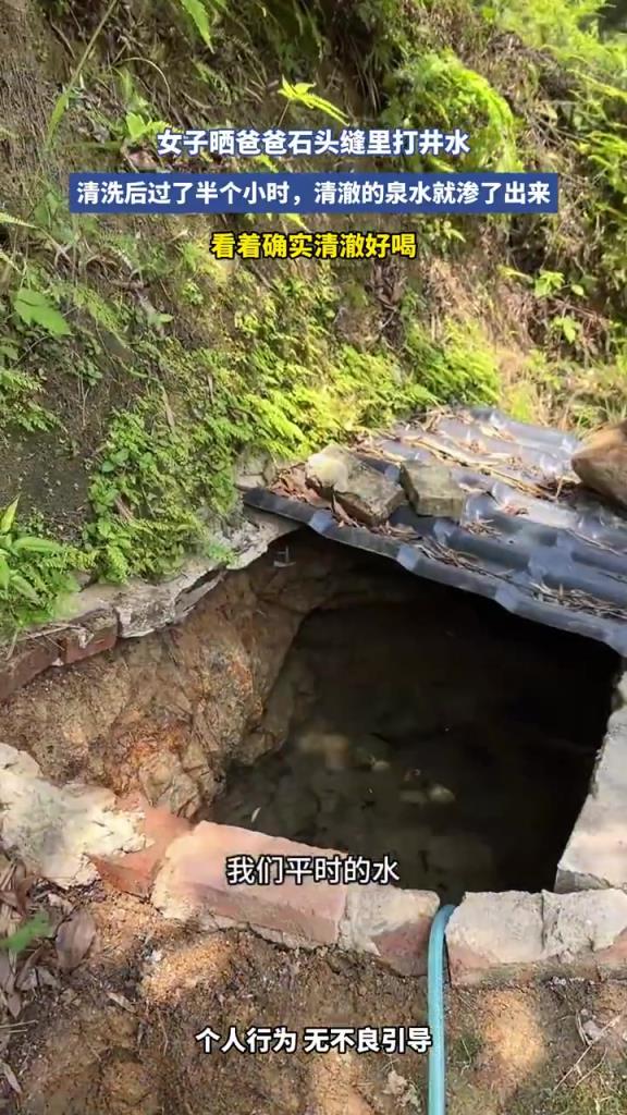 爸爸石头缝里打井水引惊叹，网友：劳动人民智慧多