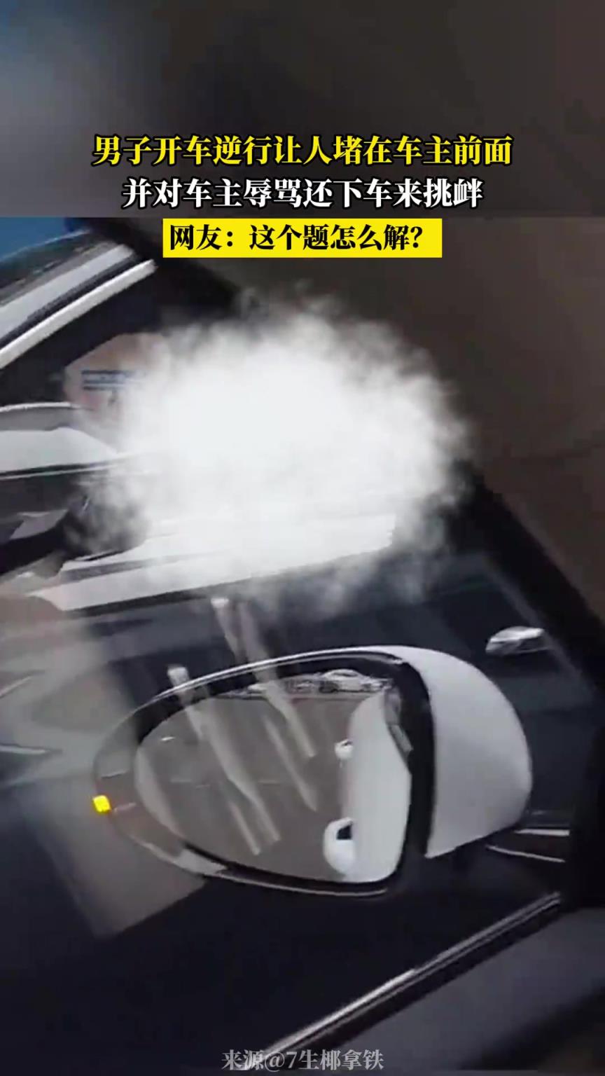 男子開車逆行讓人堵在車主前面，并對車主辱罵還下車來挑釁