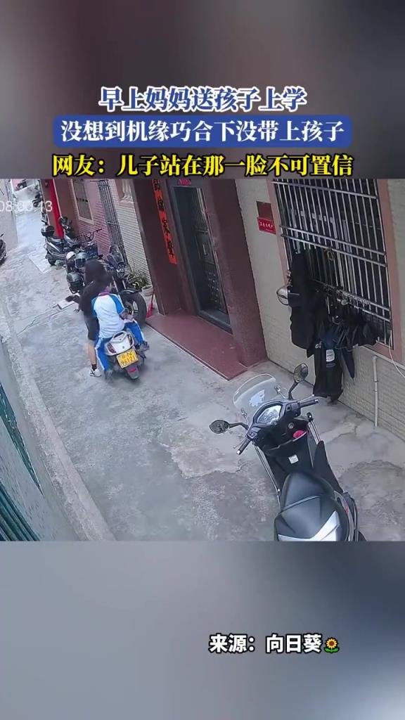 早上妈妈送孩子上学，没想到机缘巧合下没带上孩子~