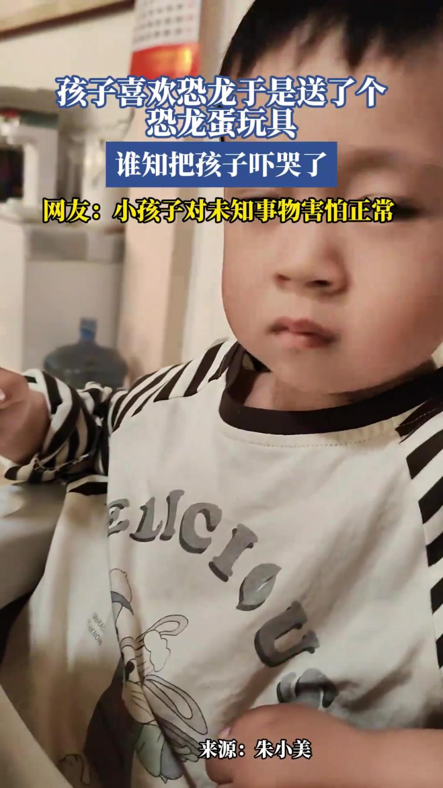 孩子喜歡恐龍于是送了個(gè)恐龍蛋玩具，誰知把孩子嚇哭了