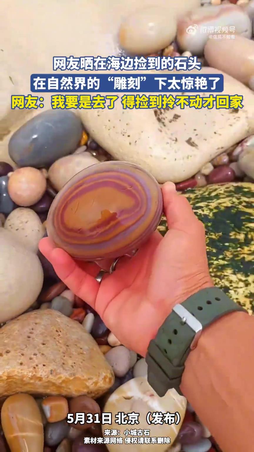 網(wǎng)友曬海邊撿到的石頭，自然“雕琢”盡顯驚艷