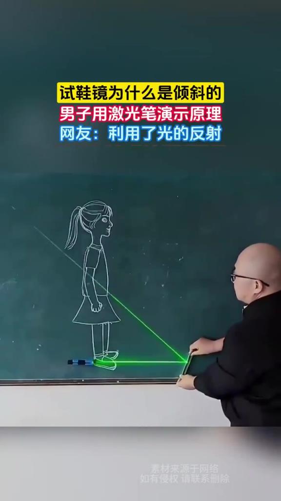 试鞋镜为什么是倾斜的 男子用激光笔演示原理