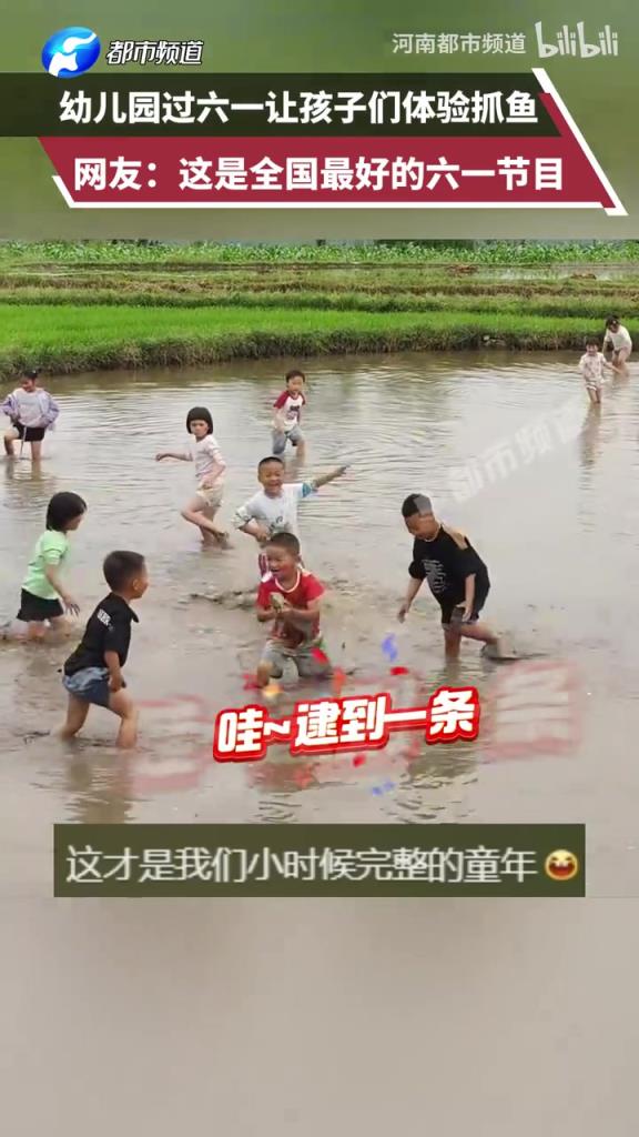 幼儿园过六一让孩子们体验抓鱼，网友：这是全国最好的六一节目