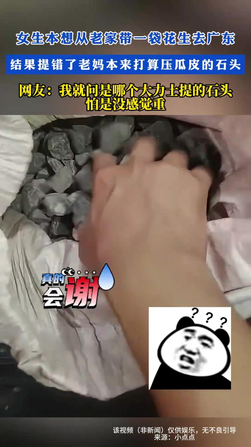 女生本想從老家?guī)б淮ㄉV東，結(jié)果提錯(cuò)了本打算壓瓜皮的石頭