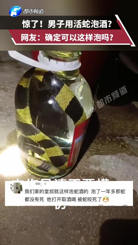 惊了! 男子用活蛇泡酒?网友:确定可以这样泡吗?