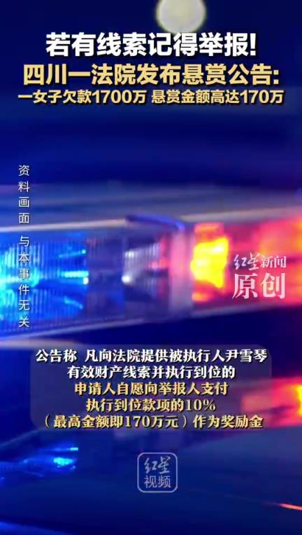 女子欠款1700万法院悬赏170万寻人！