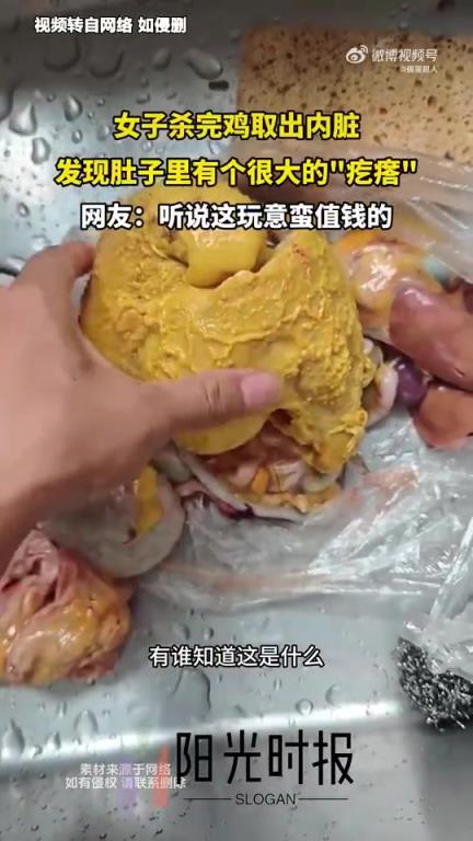 女子殺雞取內(nèi)臟時(shí)，發(fā)現(xiàn)雞肚子里有個(gè)大疙瘩