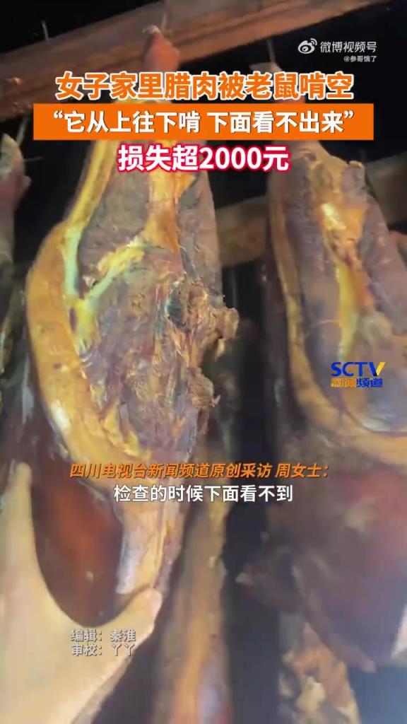 女子家里腊肉被老鼠啃空