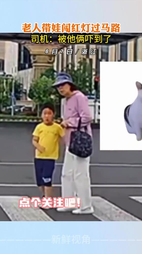 老人带娃闯红灯过马路 司机：被他俩吓到了!!!