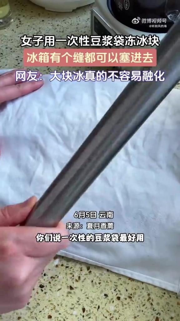 女子用豆浆袋冻冰块，见缝插针太机智！
