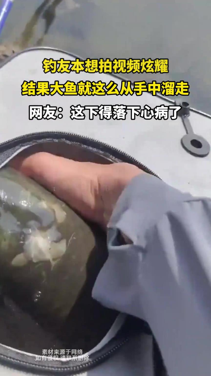 钓友本想拍视频炫耀，结果大鱼就这么从手中溜走