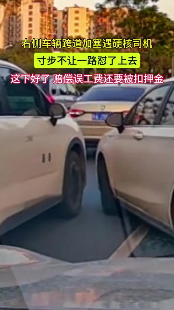 右侧车辆跨道加塞遇硬核司机 寸步不让一路怼了上去