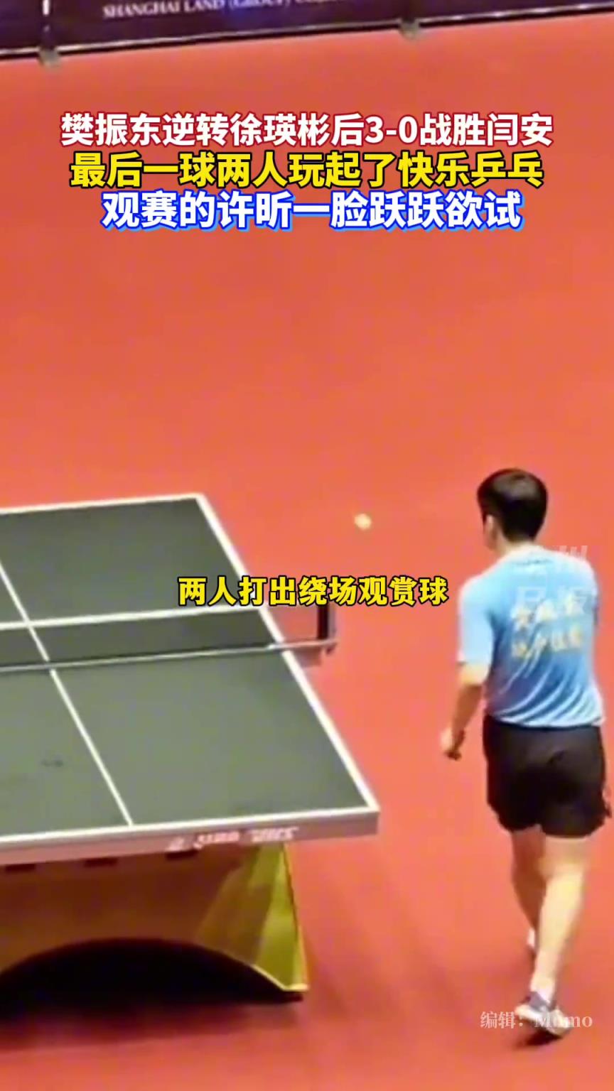 樊振东闫安打出绕场“观赏球”，看得出来许昕也很想试试了
