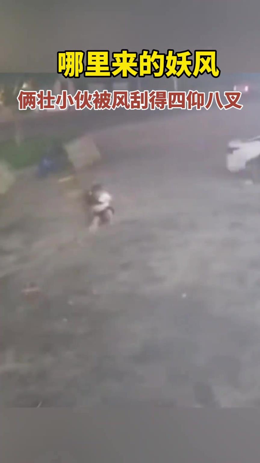 哪里来的妖风 俩壮小伙被风刮得四仰八叉