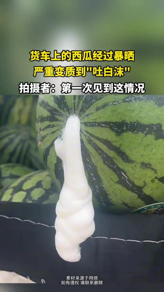 货车上的西瓜经过暴晒,严重变质到吐白沫!!!