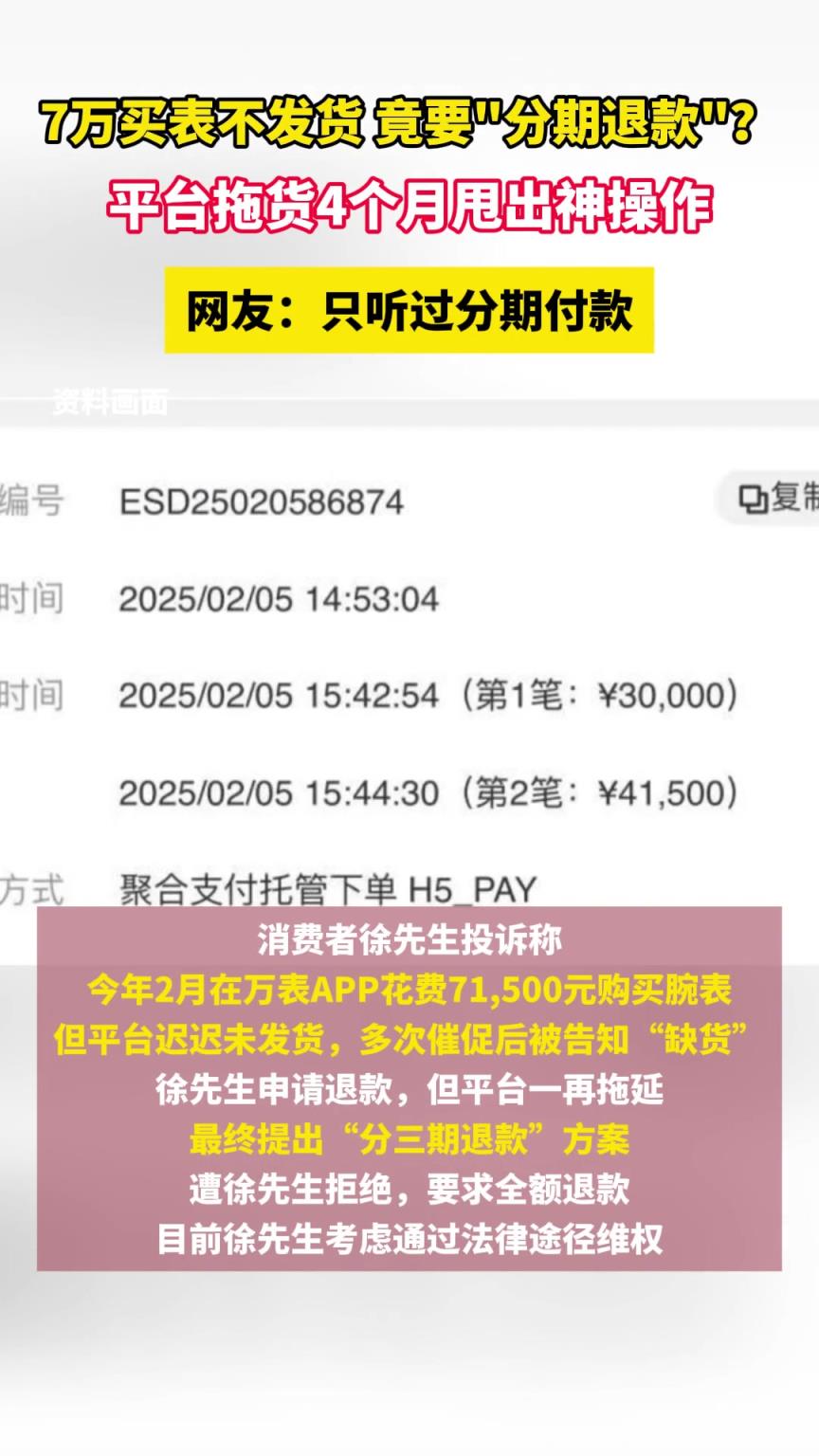 7万买表不发货 竟要“分期退款”？平台拖货4个月甩出神操作