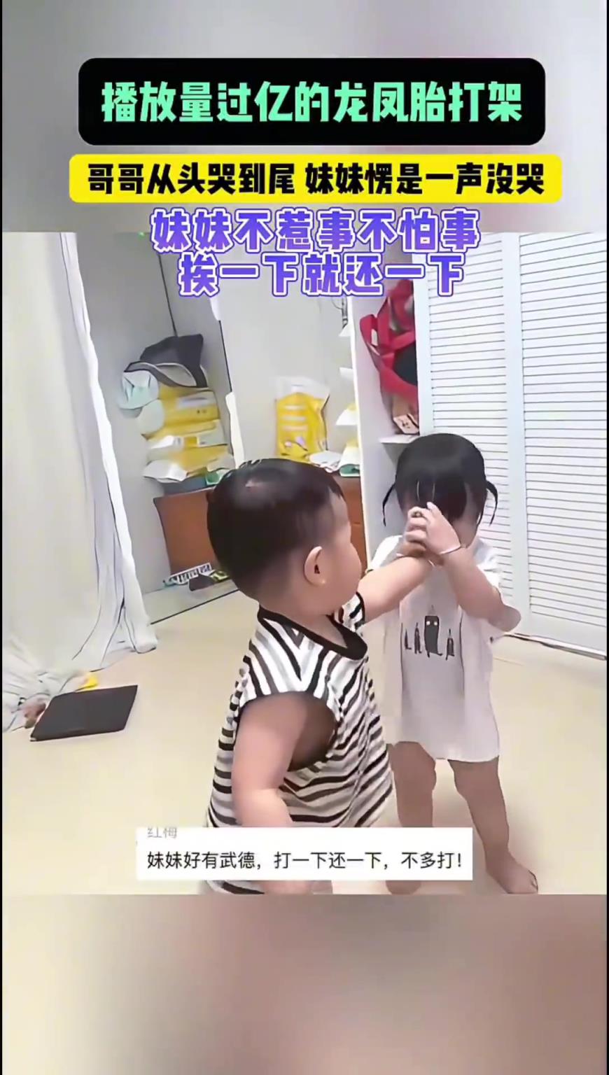 龍鳳胎兄妹打架，妹妹不怕事也不惹事