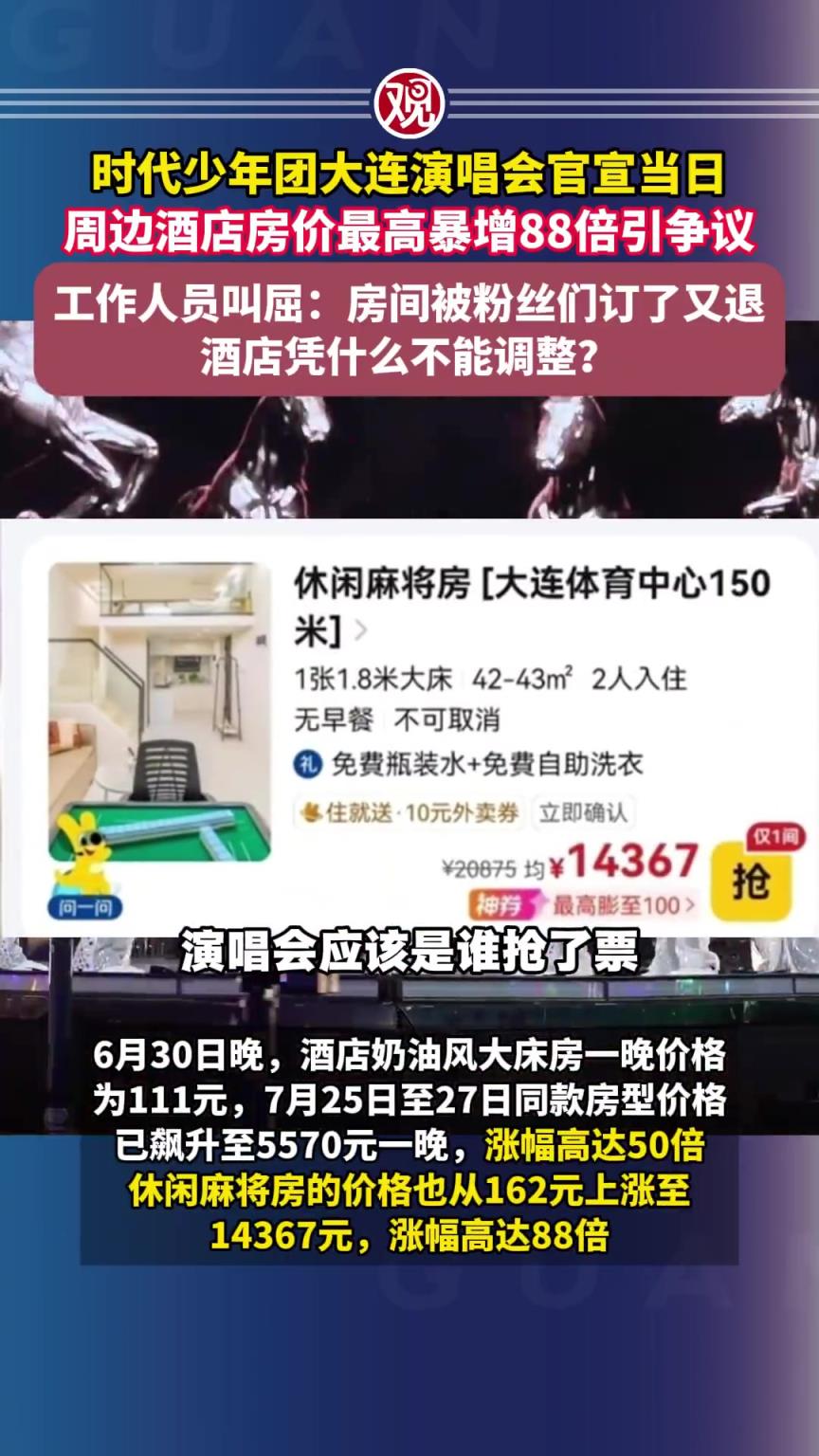 時代少年團大連演唱會官宣當日，周邊酒店房價最高暴增88倍引爭議
