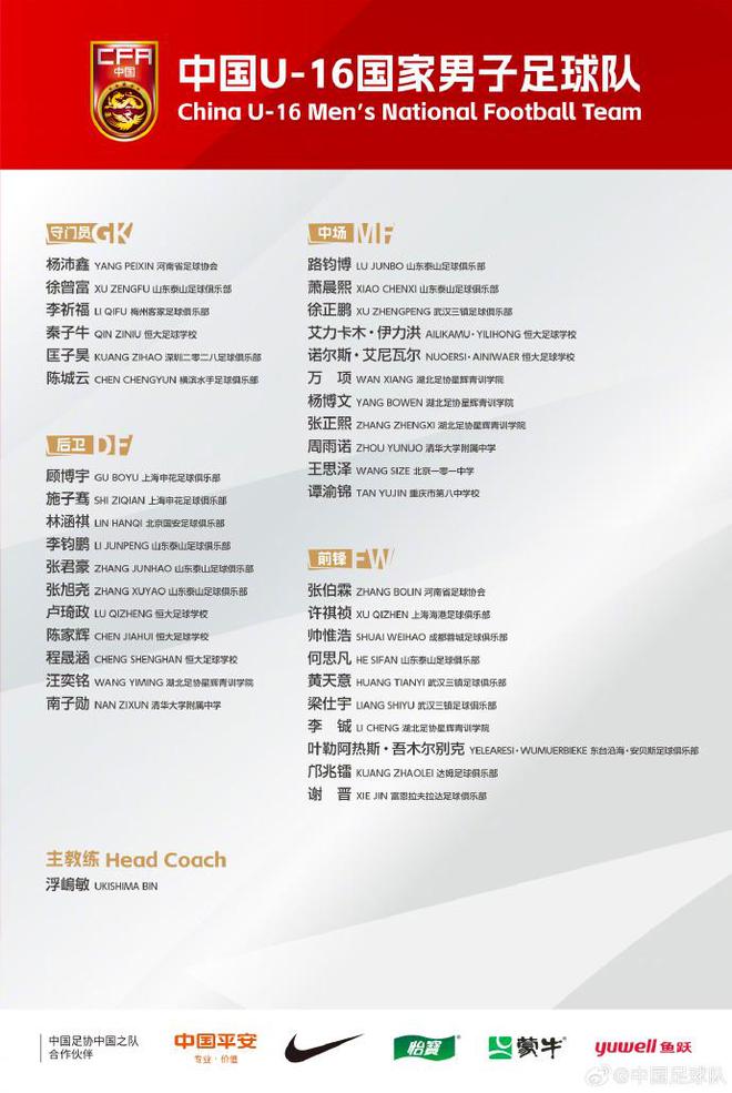 U16國(guó)足公布38人大名單：鄺兆鐳入選，備戰(zhàn)U17亞洲杯預(yù)選賽